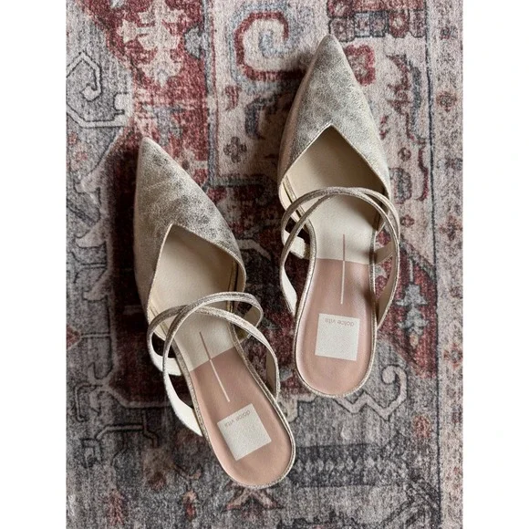 NWOT Dolce Vita Womens Silver Gold Metallic Pointed Toe Mule Heels Slip On  9 - Picture 2 of 12